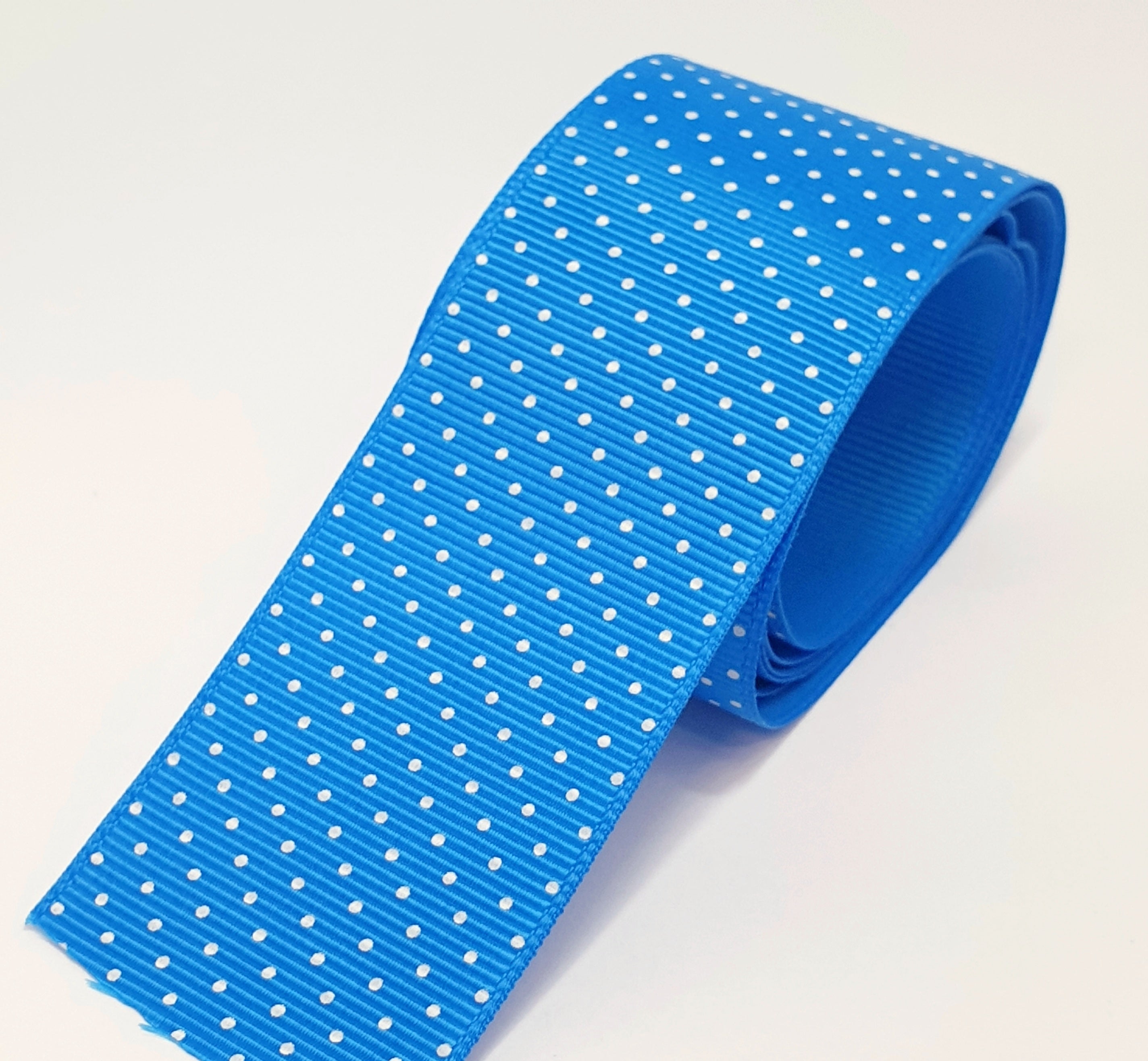 MajorCrafts 40mm 1metre Royal Blue Polka Dot Single Sided Grosgrain Fabric Ribbon