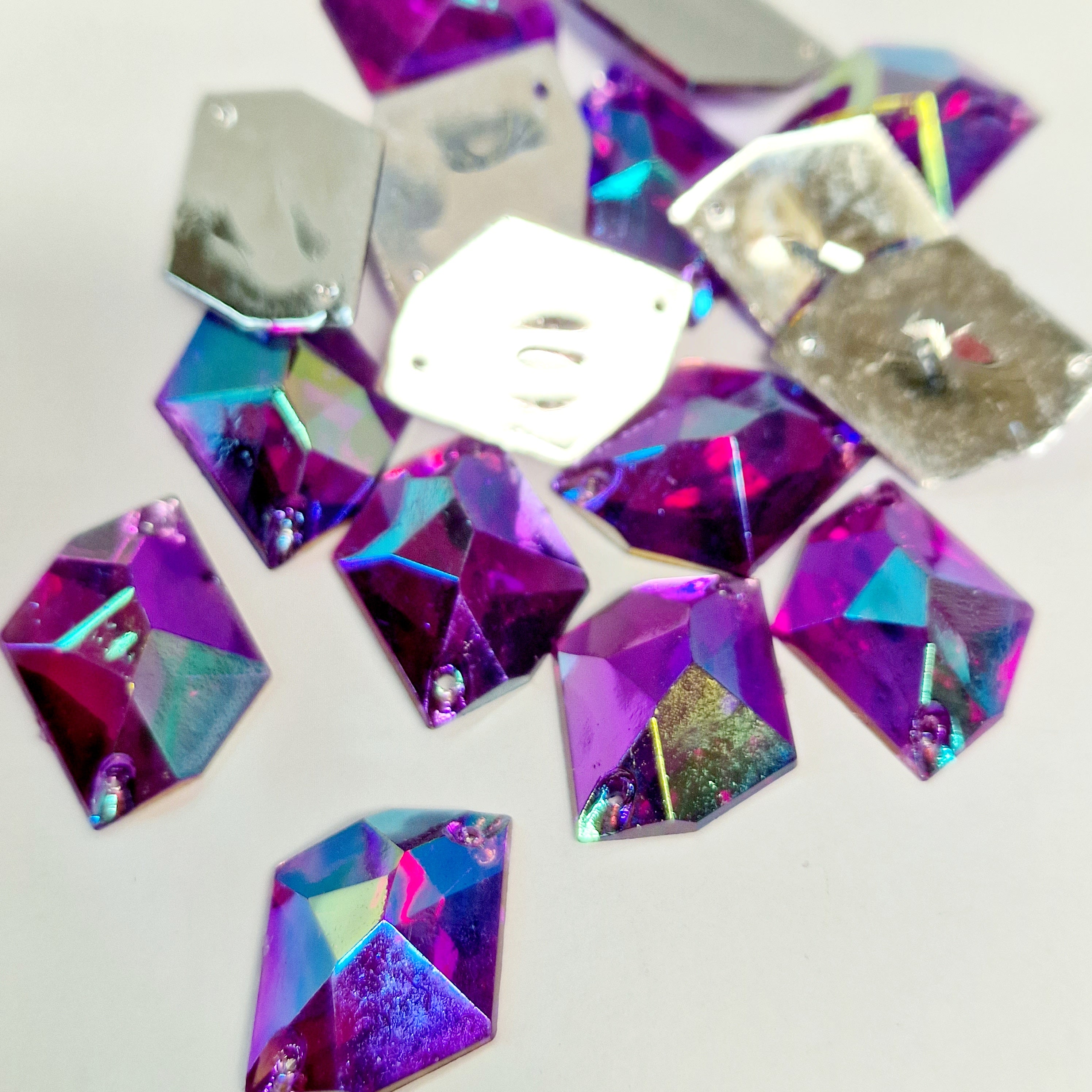 MajorCrafts 40pcs 20mm x 16mm Royal Purple AB Hexagon Irregular Acrylic Sewing Rhinestones