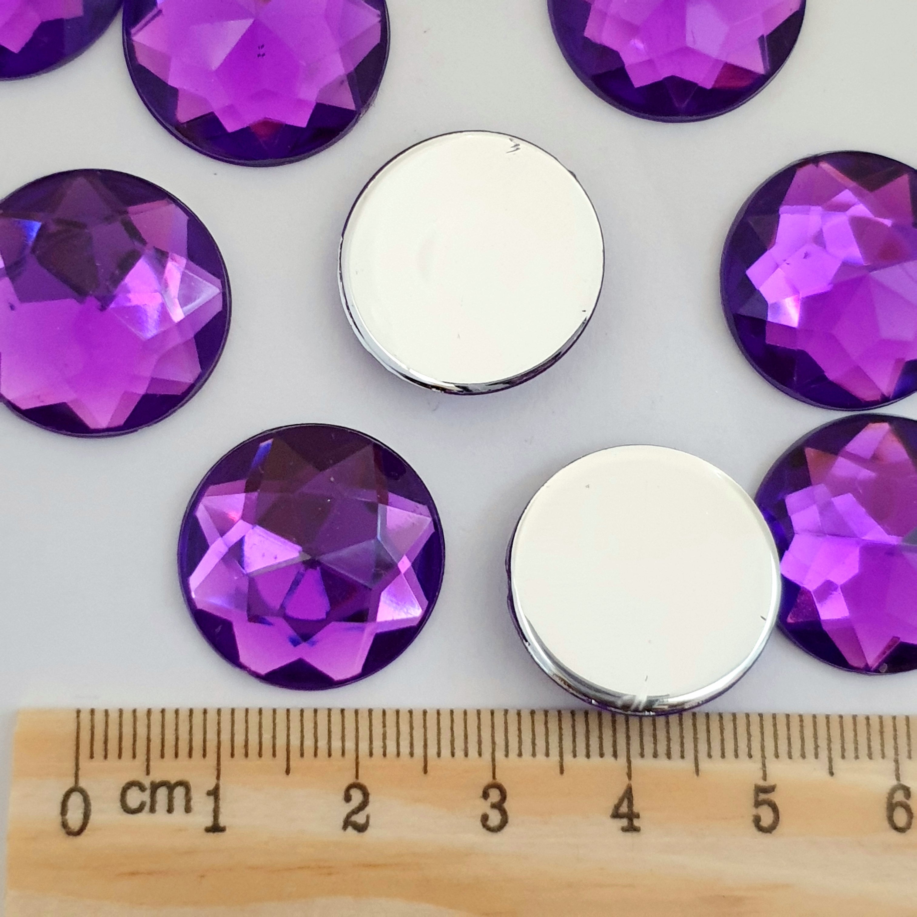 MajorCrafts 24pcs 20mm Royal Purple Star Facets Flat Back Large Round Acrylic Rhinestones
