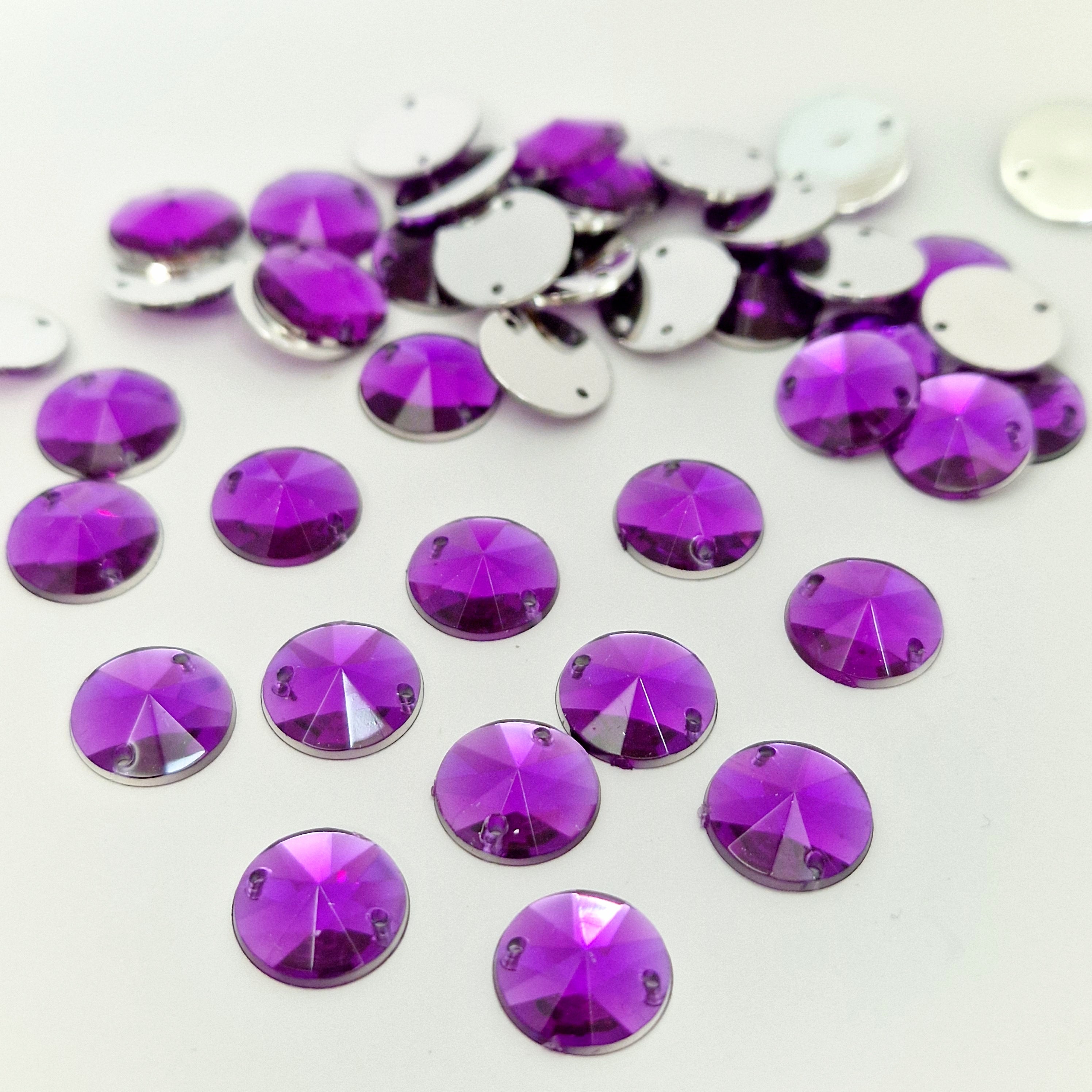MajorCrafts 120pcs 10mm Royal Purple Round Pointed Acrylic Sewing Rhinestones
