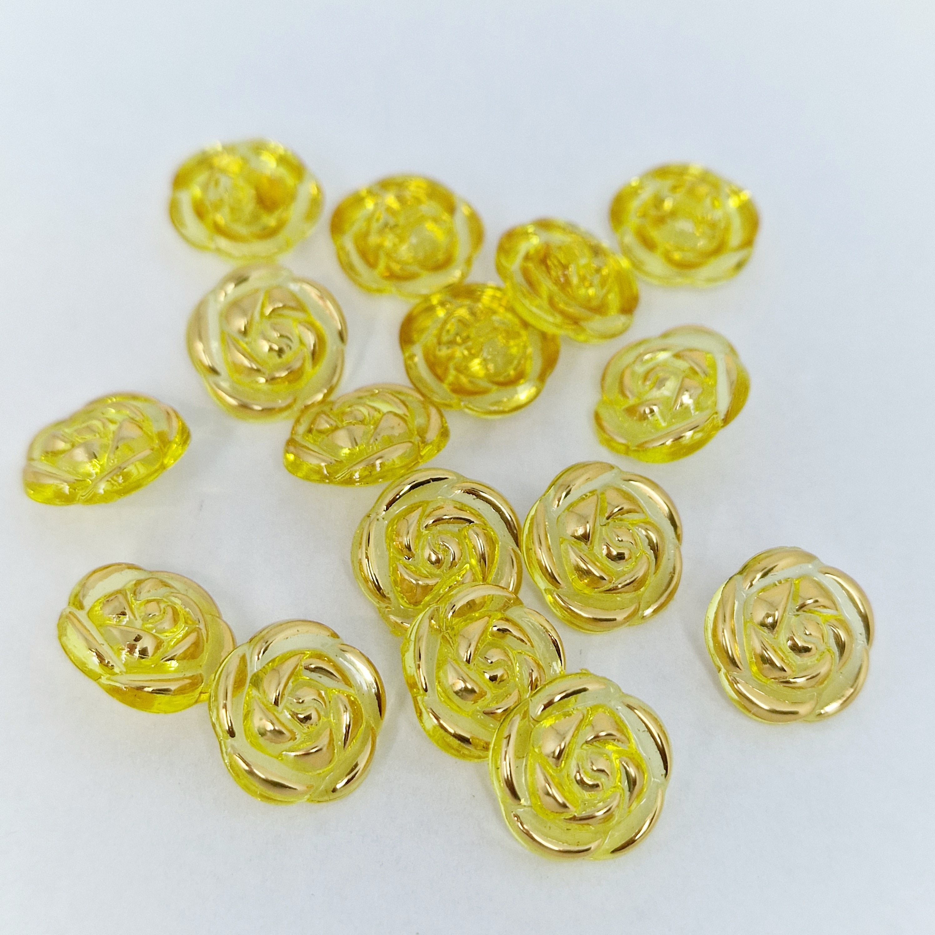 MajorCrafts 40pcs 13mm Royal Yellow & Gold Rose Flower Shank Resin Buttons