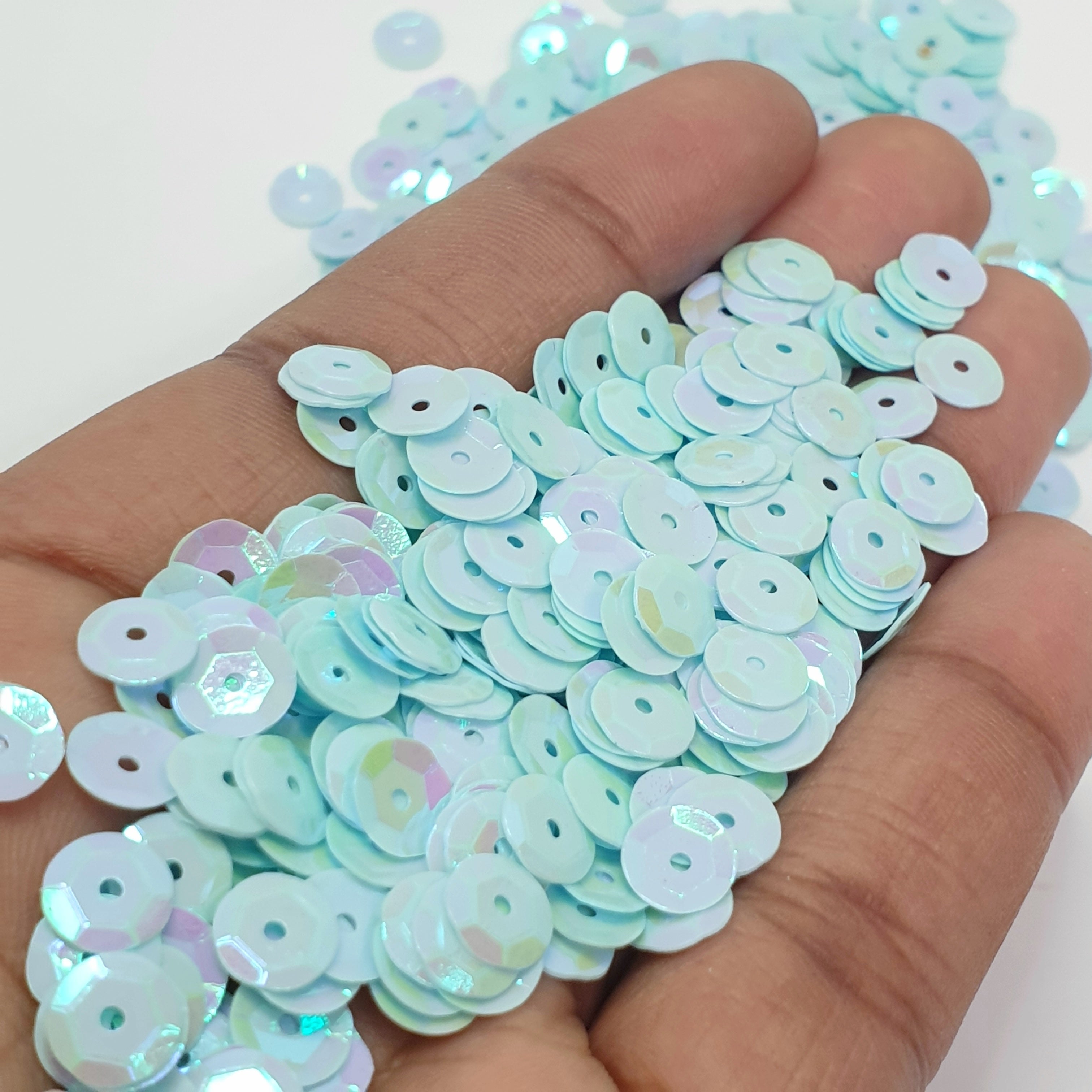 MajorCrafts 50grams 6mm Sky Blue AB Round Sew-On Cup Sequins