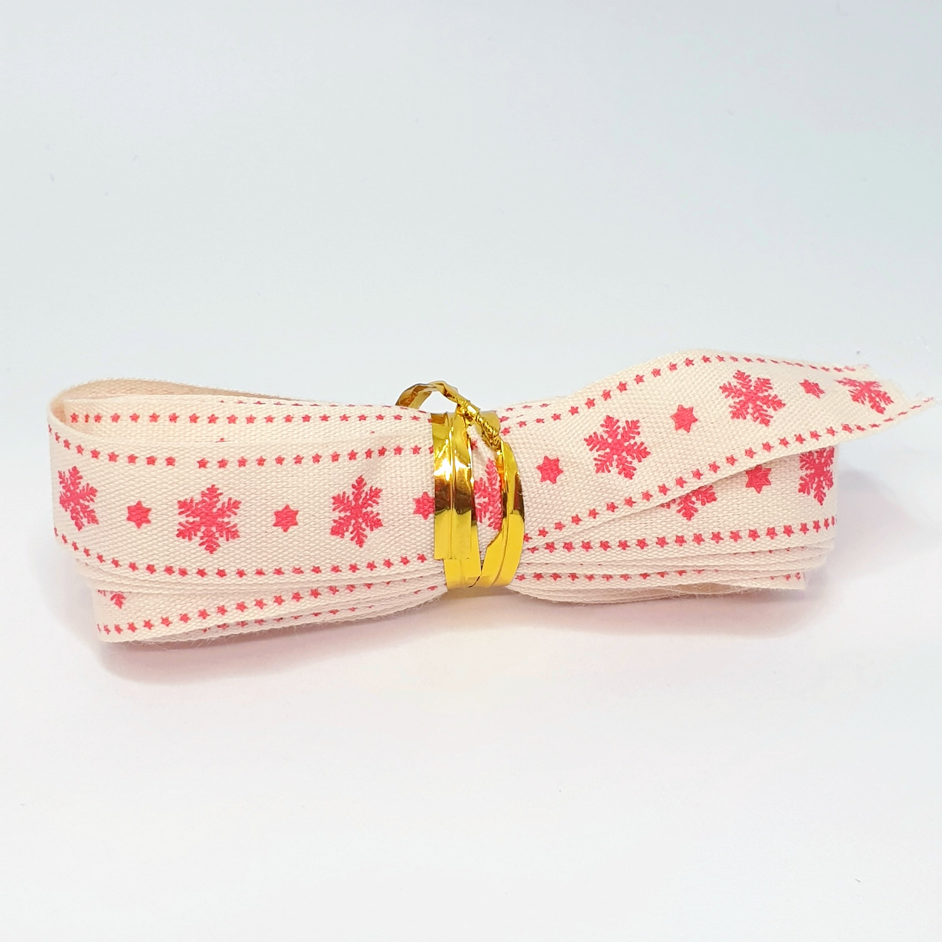 MajorCrafts 4.5m 5yds - 15mm wide Red Snowflake Christmas Cotton Fabric Ribbon