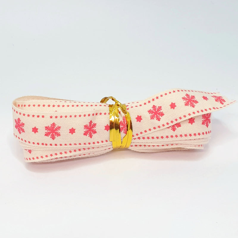 MajorCrafts 4.5m 5yds - 15mm wide Red Snowflake Christmas Cotton Fabric Ribbon