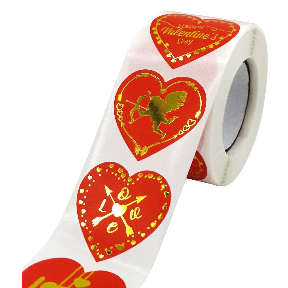 MajorCrafts 500 Labels per roll 38mm 1.5" wide Red & Gold 'Happy Valentine's Day Love' Printed Round Sticker Labels V004