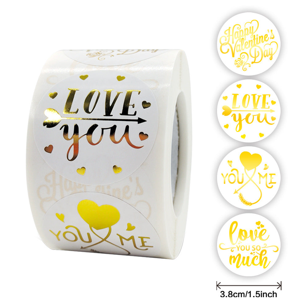 MajorCrafts 500 Labels per roll 38mm 1.5" wide White & Gold 'Happy Valentine's Day Love' Printed Round Sticker V005
