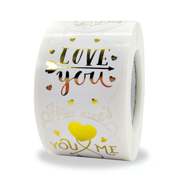 MajorCrafts 500 Labels per roll 38mm 1.5" wide White & Gold 'Happy Valentine's Day Love' Printed Round Sticker V005