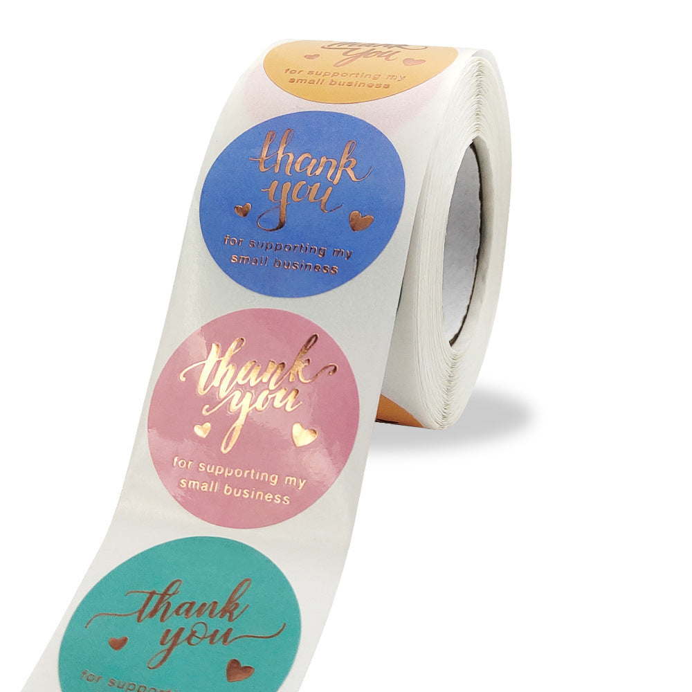 MajorCrafts 500 Labels per roll 38mm 1.5" wide Multicoloured & Gold 'Thank You For Supporting My Small Business' Printed Round Stickers V006