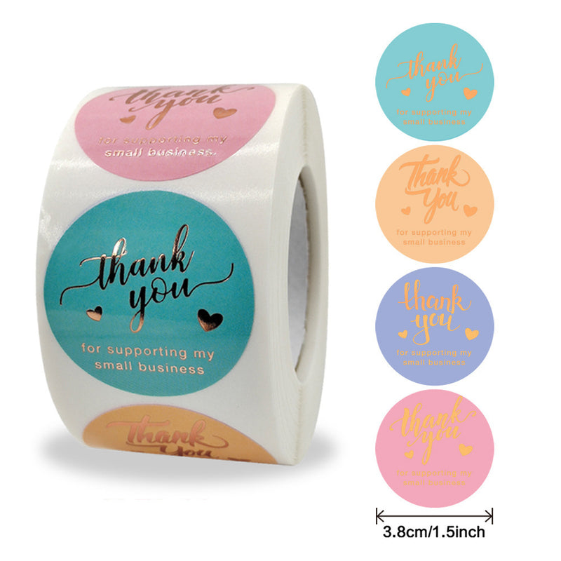 MajorCrafts 500 Labels per roll 38mm 1.5" wide Multicoloured & Gold 'Thank You For Supporting My Small Business' Printed Round Stickers V006