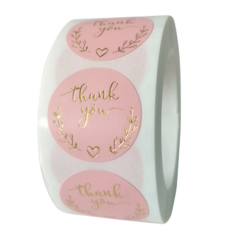 MajorCrafts 500 Labels per roll 2.5cm 1" wide Pink & Gold 'Thank you' Printed Round Stickers V007