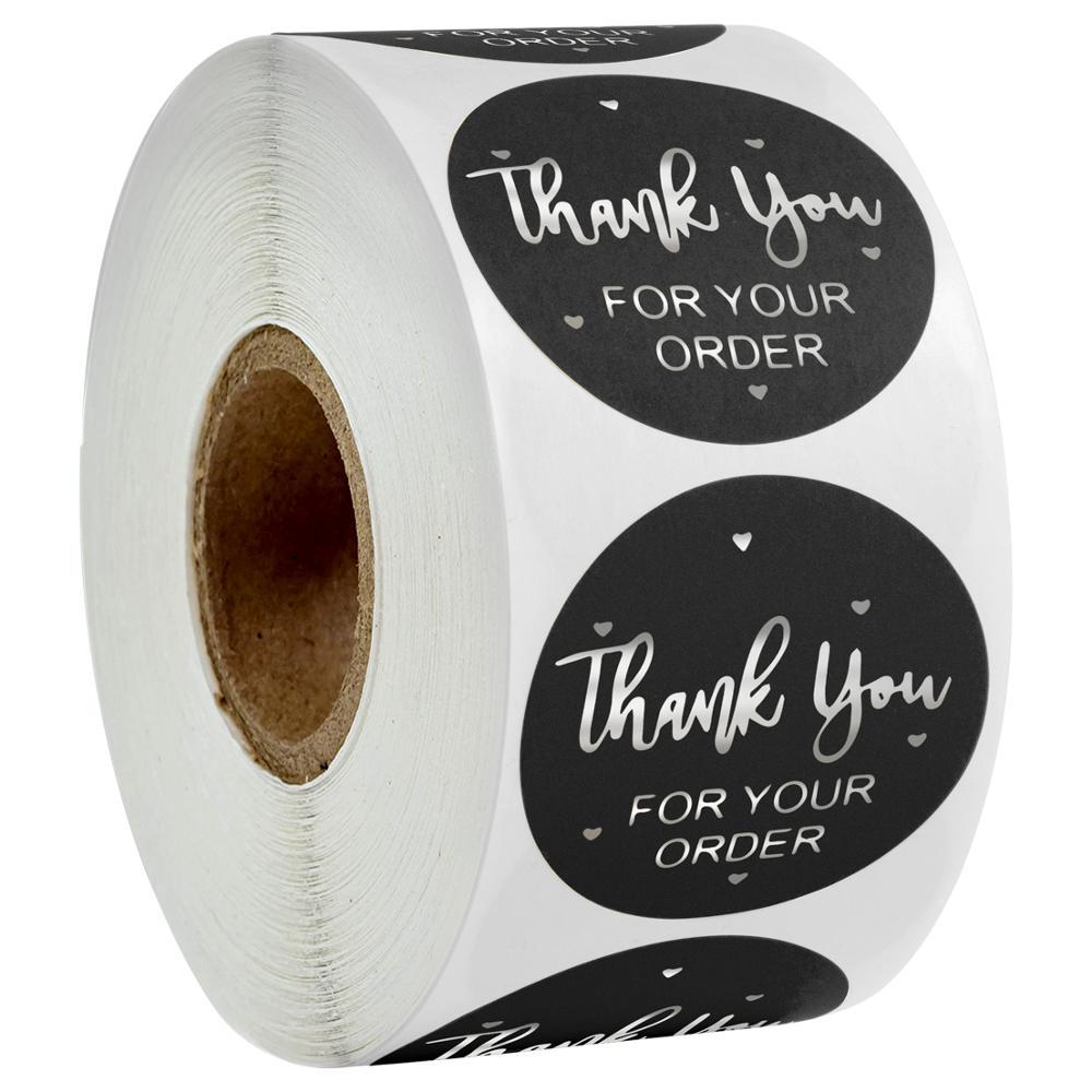 MajorCrafts 500 Labels per roll 2.5cm 1" wide Black & Silver 'Thank You For Your Order' Printed Round Stickers V009