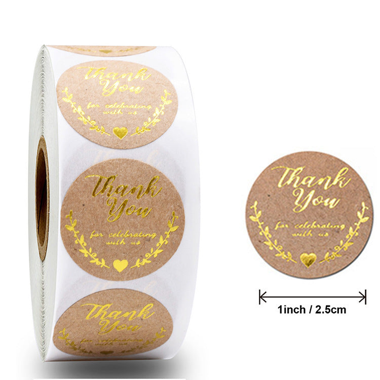 MajorCrafts 500 Labels per roll 2.5cm 1" wide Brown & Gold 'Thank You For Celebrating With Us' Printed Round Stickers V011