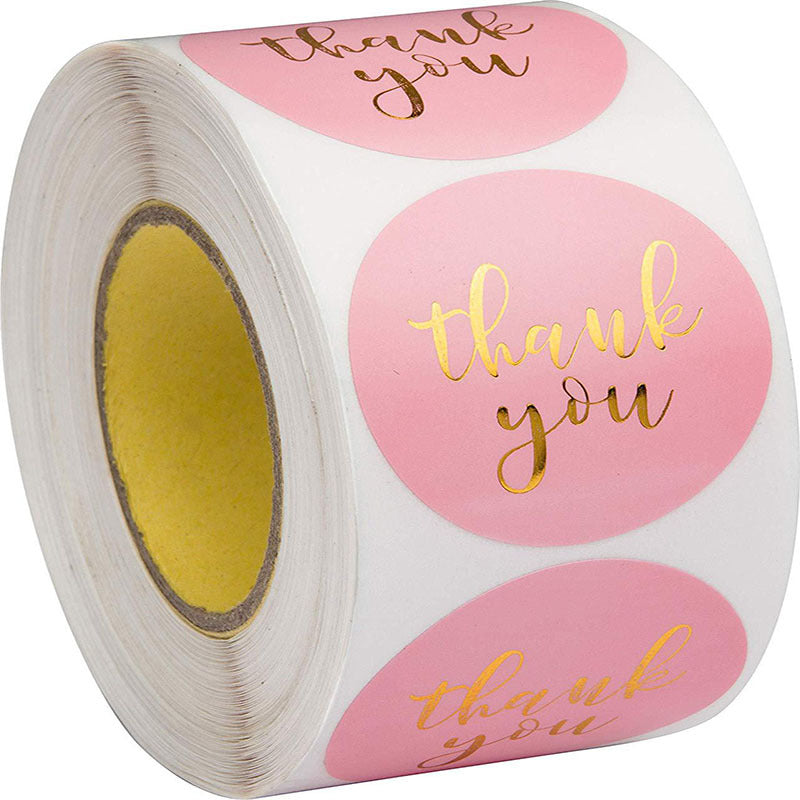 MajorCrafts 500 Labels per roll 2.5cm 1" wide Pink & Gold 'Thank You' Printed Round Stickers V012