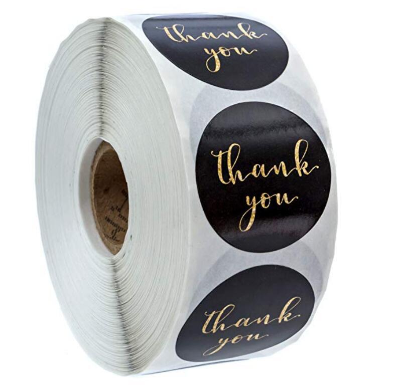 MajorCrafts 500 Labels per roll 2.5cm 1" wide Black & Gold 'Thank You' Printed Round Stickers V013
