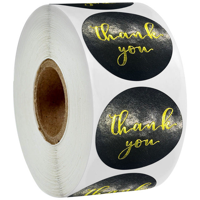 MajorCrafts 500 Labels per roll 2.5cm 1" wide Black & Gold 'Thank You' Printed Round Stickers V013