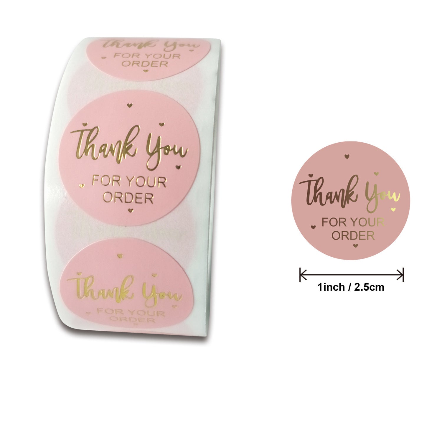 MajorCrafts 500 Labels per roll 2.5cm 1" wide Pink & Gold 'Thank You For Your Order' Printed Round Stickers V015