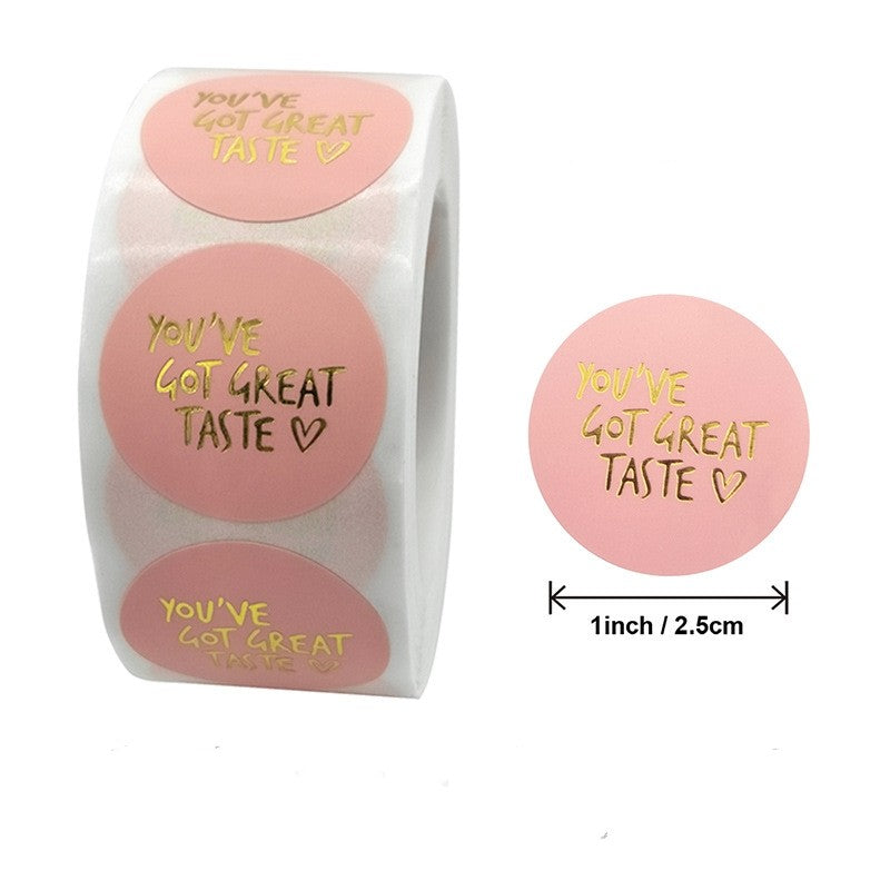 MajorCrafts 500 Labels per roll 2.5cm 1" wide Pink & Gold 'You've Got Great Taste' Printed Round Stickers V016