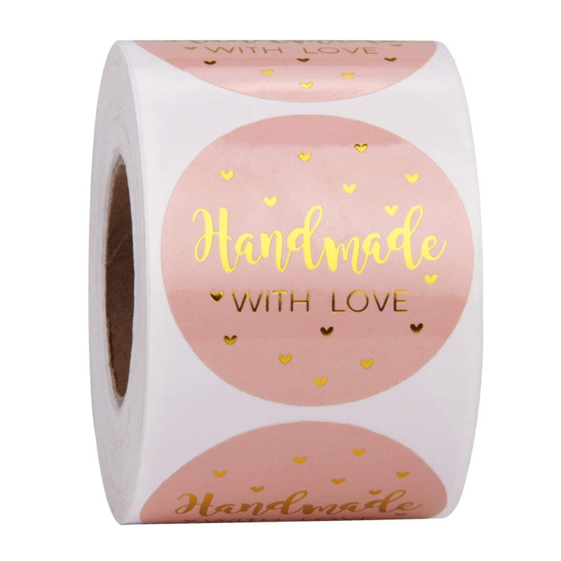 MajorCrafts 500 Labels per roll 2.5cm 1" wide Pink & Gold 'Handmade With Love' Printed Round Stickers V019