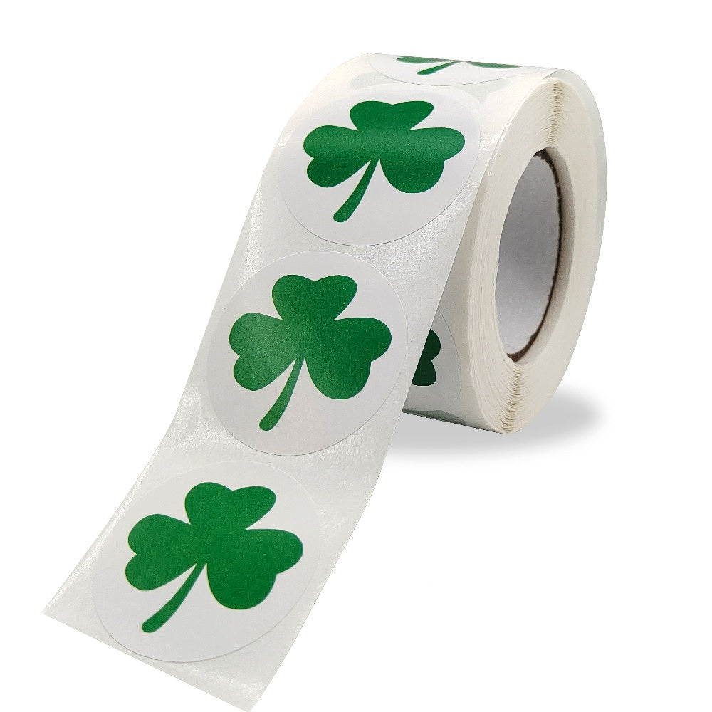 MajorCrafts 500 Labels per roll 38mm 1.5" wide White & Green St Patrick's Day Clover Round Stickers V022