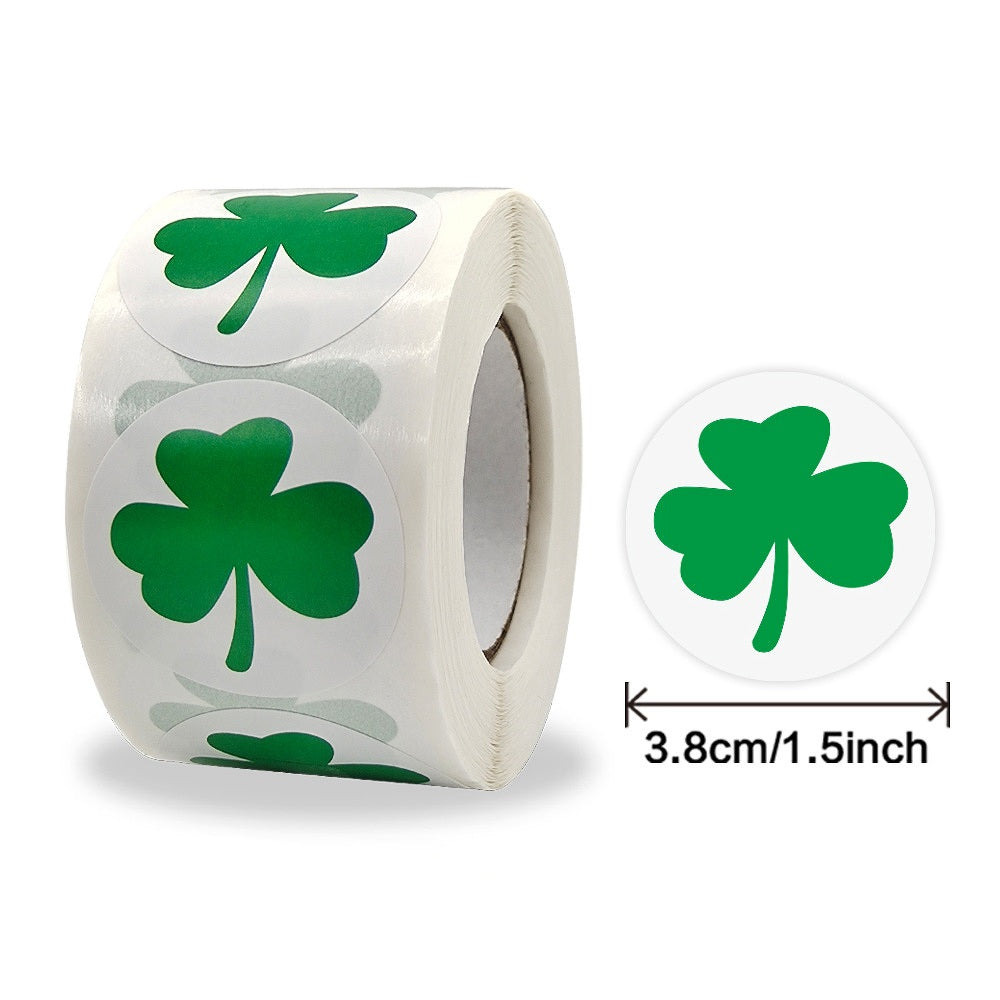 MajorCrafts 500 Labels per roll 38mm 1.5" wide White & Green St Patrick's Day Clover Round Stickers V022