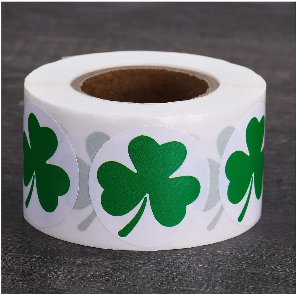 MajorCrafts 2.5cm 1" White & Green St Patrick's Day Clover Round Sticker Labels V023