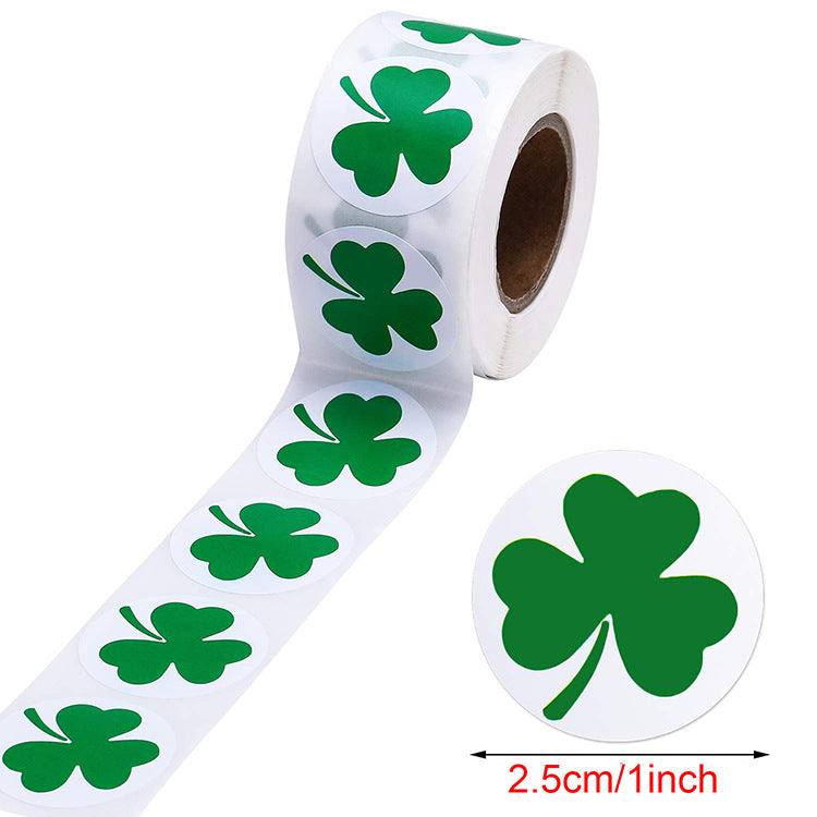 MajorCrafts 2.5cm 1" White & Green St Patrick's Day Clover Round Sticker Labels V023