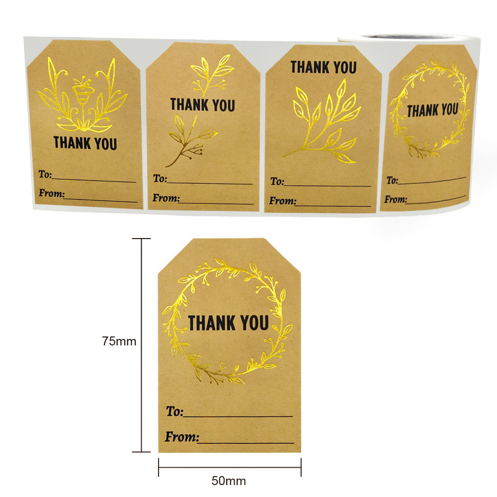 MajorCrafts 250 Labels per roll 5cm x 7cm Gold & Brown Kraft Paper 'Thank you' Gift Stickers V152