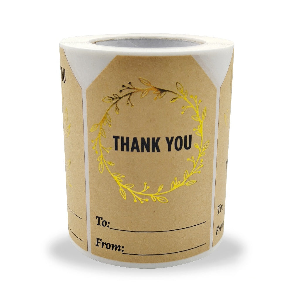 MajorCrafts 250 Labels per roll 5cm x 7cm Gold & Brown Kraft Paper 'Thank you' Gift Stickers V152