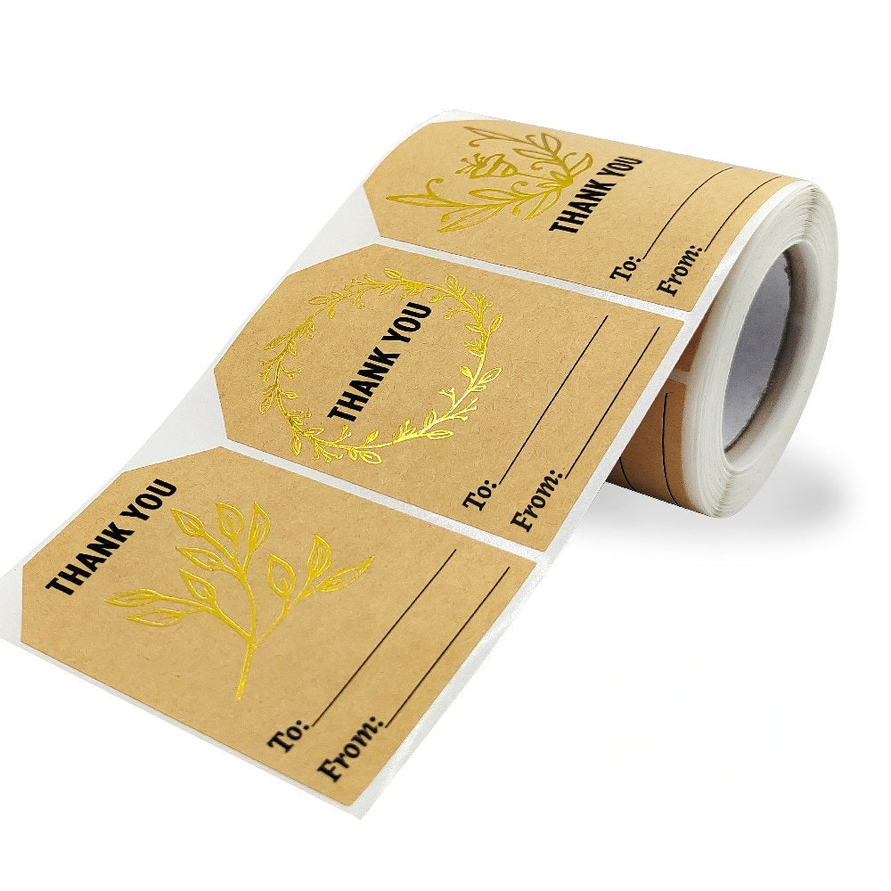 MajorCrafts 250 Labels per roll 5cm x 7cm Gold & Brown Kraft Paper 'Thank you' Gift Stickers V152