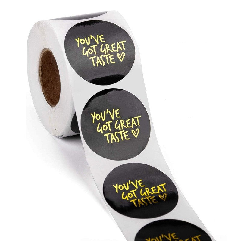 MajorCrafts 500 Labels per roll 2.5cm 1" wide Black & Gold 'You've Got Great Taste' Printed Round Stickers V024