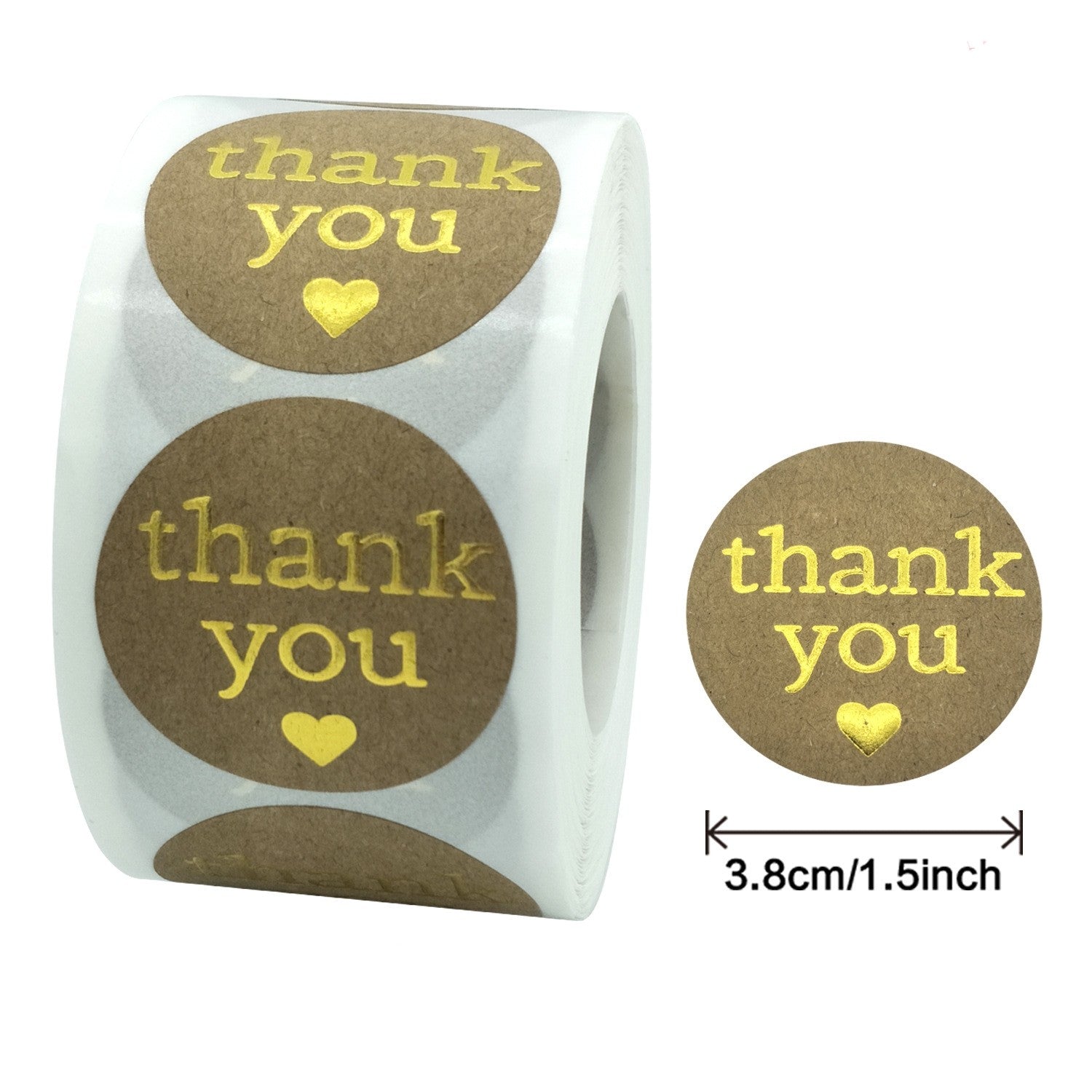 MajorCrafts 500 Labels per roll 2.5cm 1" Brown & Gold 'Thank You' Printed Round Stickers V025