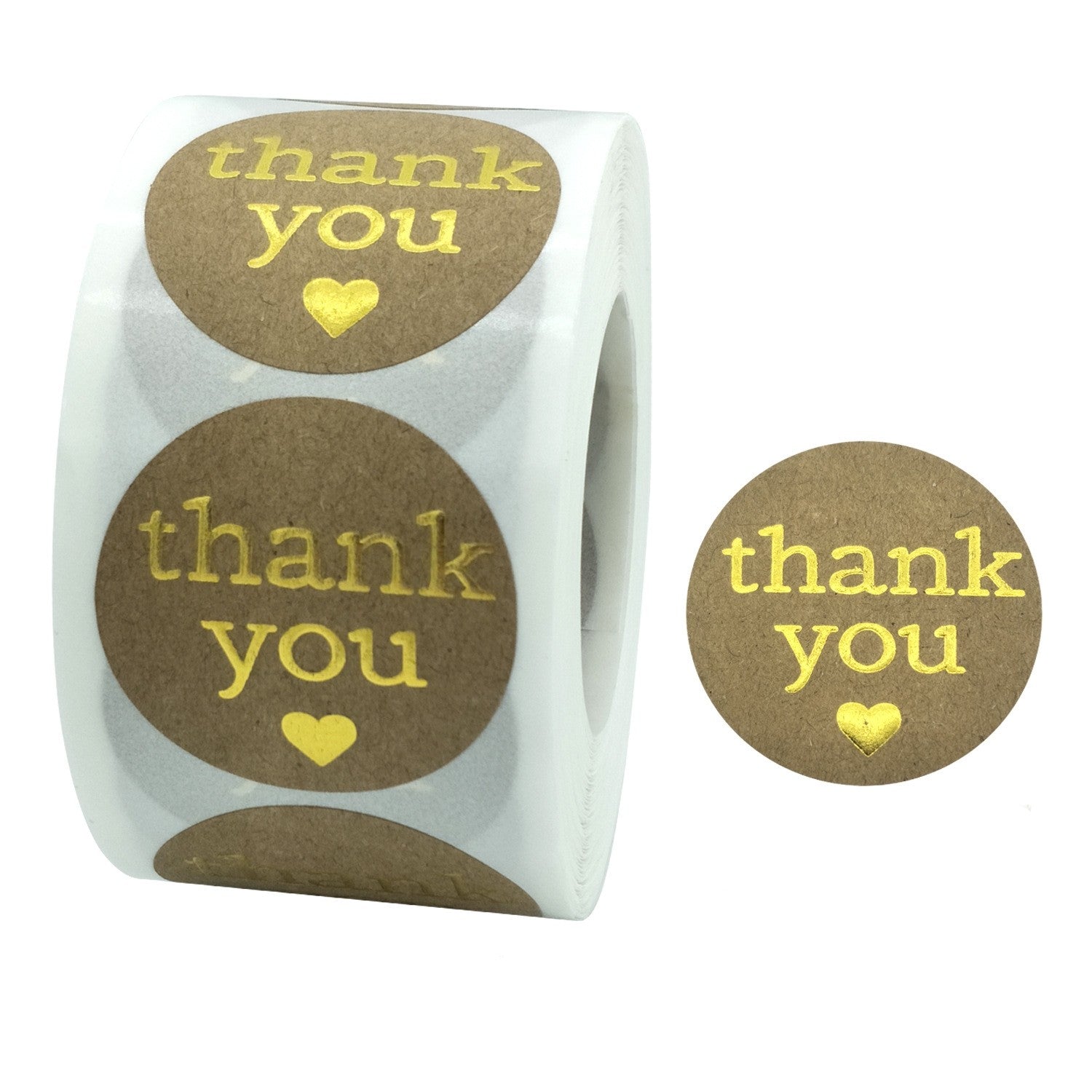 MajorCrafts 500 Labels per roll 2.5cm 1" Brown & Gold 'Thank You' Printed Round Stickers V025