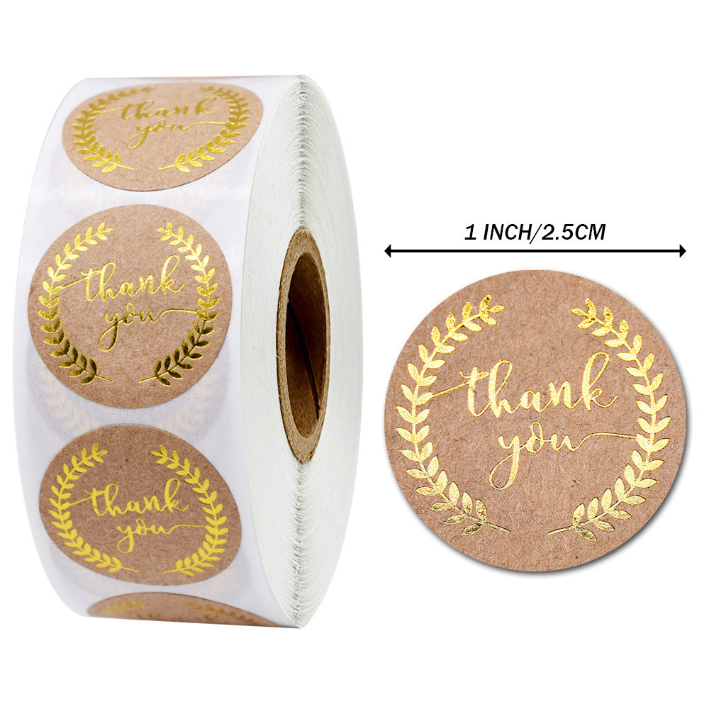 MajorCrafts 500 Labels per roll  2.5cm 1" wide Brown & Gold 'Thank You' Printed Round Stickers V026