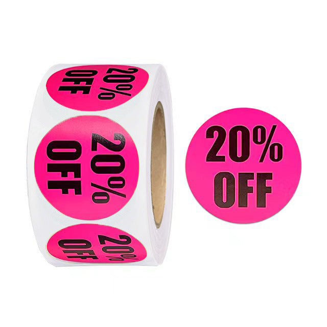 MajorCrafts 500 Labels per roll 2.5cm 1" Pink & Black '20% OFF' Sale Printed Round Stickers V028