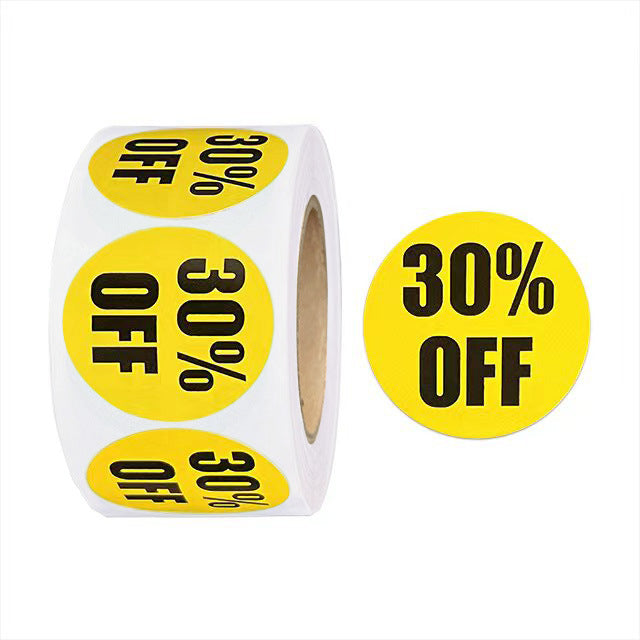 MajorCrafts 500 Labels per roll  2.5cm 1" wide Yellow & Black '30% OFF' Sale Printed Round Stickers V029