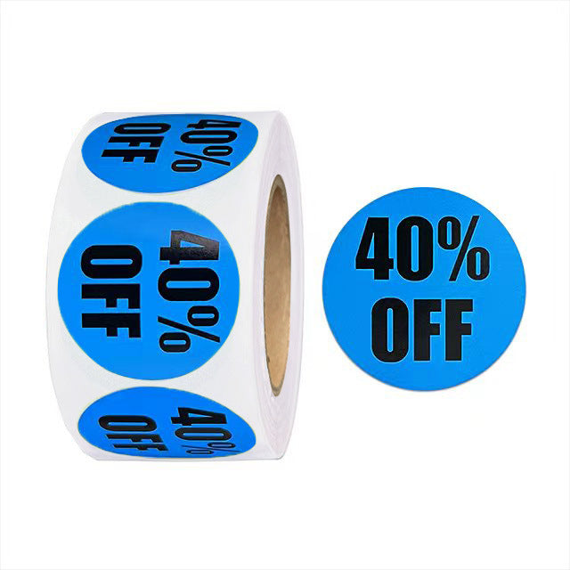 MajorCrafts 500 Labels per roll  2.5cm 1" wide Blue & Black '40% OFF' Sale Printed Round Stickers V030