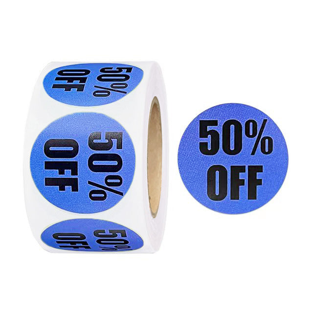 MajorCrafts 500 Labels per roll 2.5cm 1" wide Blue & Black '50% OFF' Sale Printed Round Stickers V031