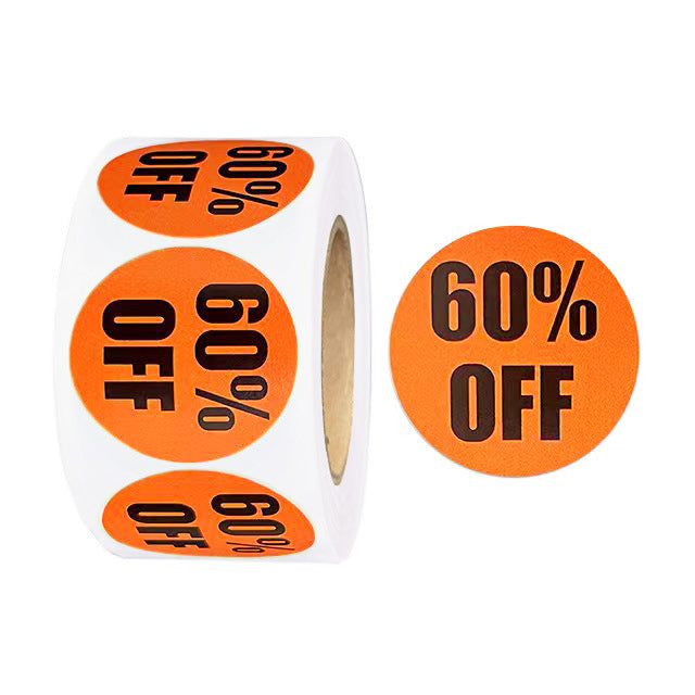 MajorCrafts 500 Labels per roll 2.5cm 1" wide Orange & Black '60% OFF' Sale Printed Round Stickers V032
