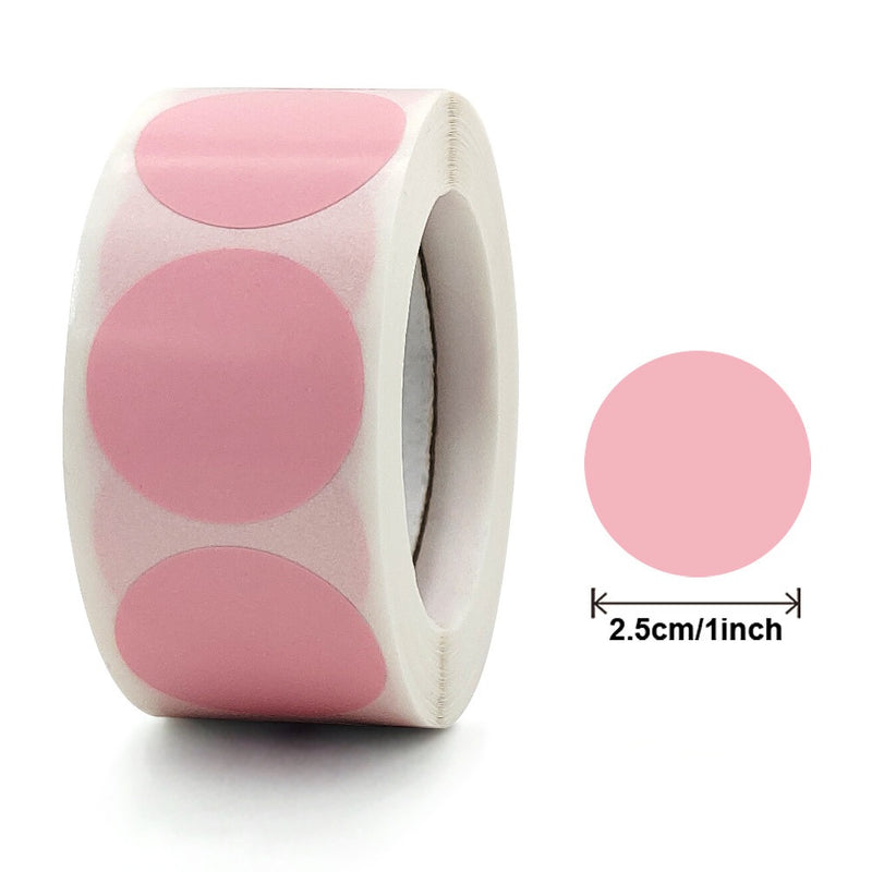 MajorCrafts 500 Labels per roll 2.5cm 1" wide Light Pink Plain Blank Round Stickers V033