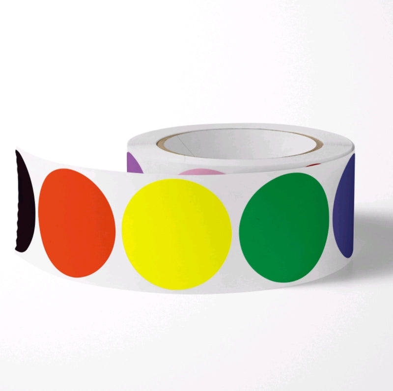 MajorCrafts 500 Labels per roll 2.5cm 1" Multicoloured Plain Blank Round Stickers V046