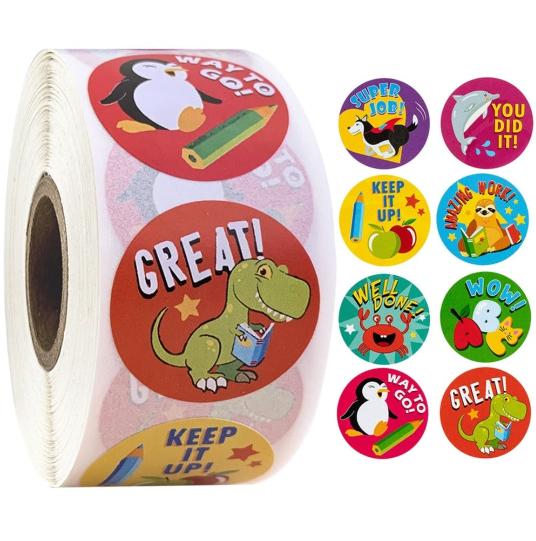 MajorCrafts 500 Labels per roll 3.8cm 1.5" Multicoloured Motivation Commendation Round Sticker Labels V066