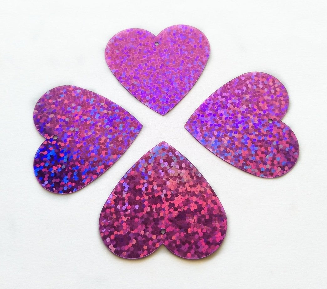 MajorCrafts 35mm 30grams 100pcs Violet Purple Holographic Large Heart PVC Sequins