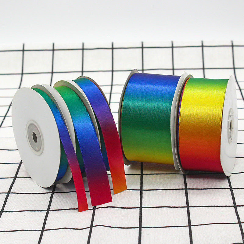 MajorCrafts 10mm 22metres Vivid Gradient Rainbow Satin Fabric Ribbon Roll