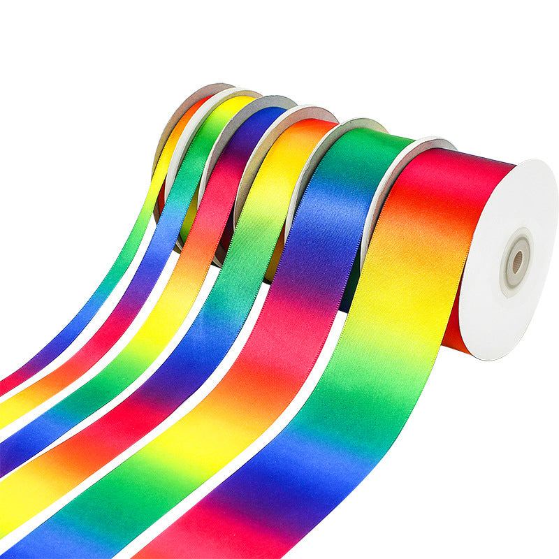 MajorCrafts 10mm 22metres Vivid Gradient Rainbow Satin Fabric Ribbon Roll