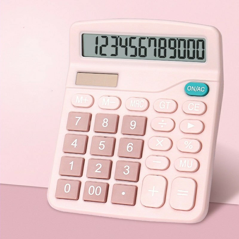 Basic 12-Digit Light Pink Big Button Calculator - Solar & Battery Powered (Damaged Box)