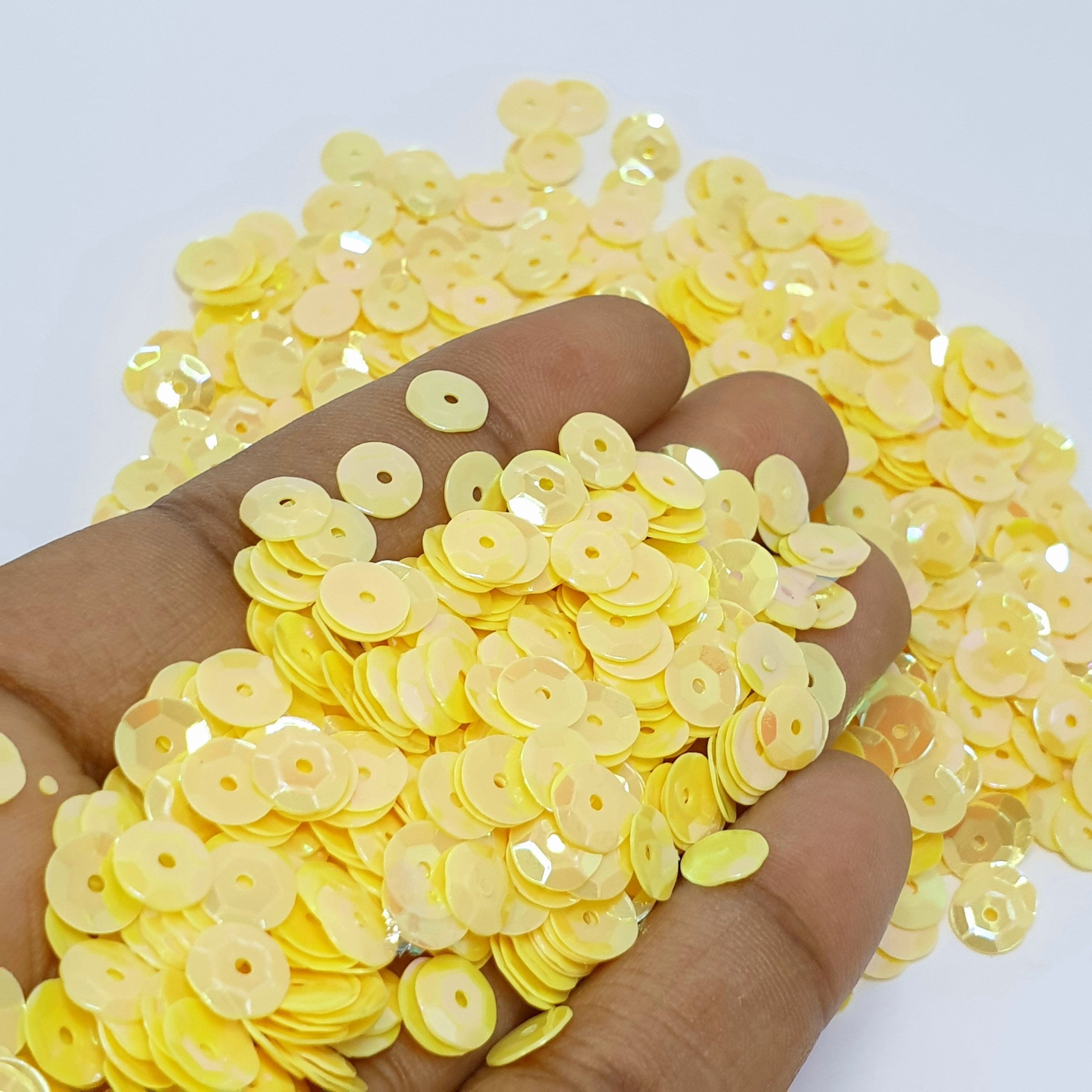 MajorCrafts 50grams 6mm Yellow AB Round Sew-On Cup Sequins
