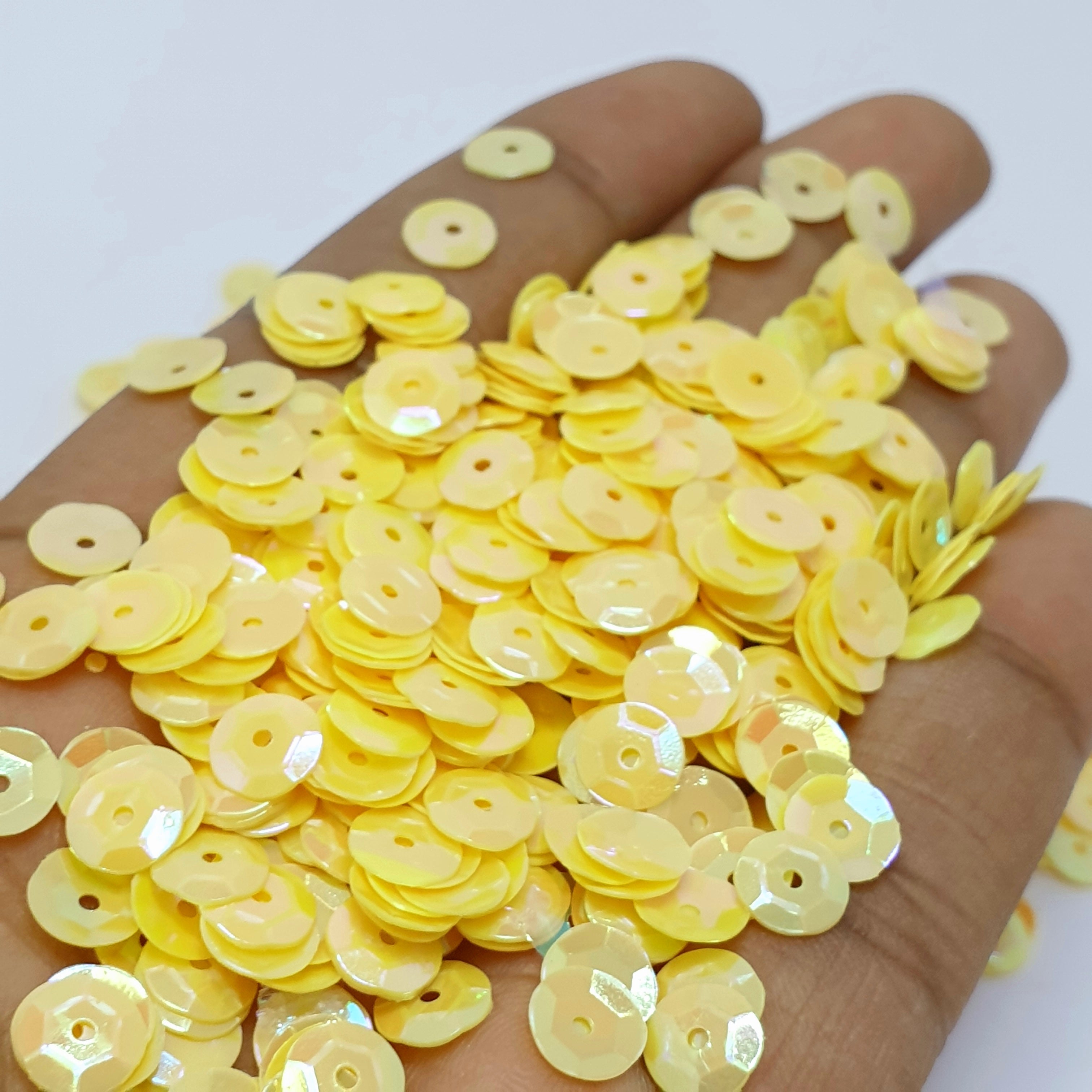 MajorCrafts 50grams 6mm Yellow AB Round Sew-On Cup Sequins