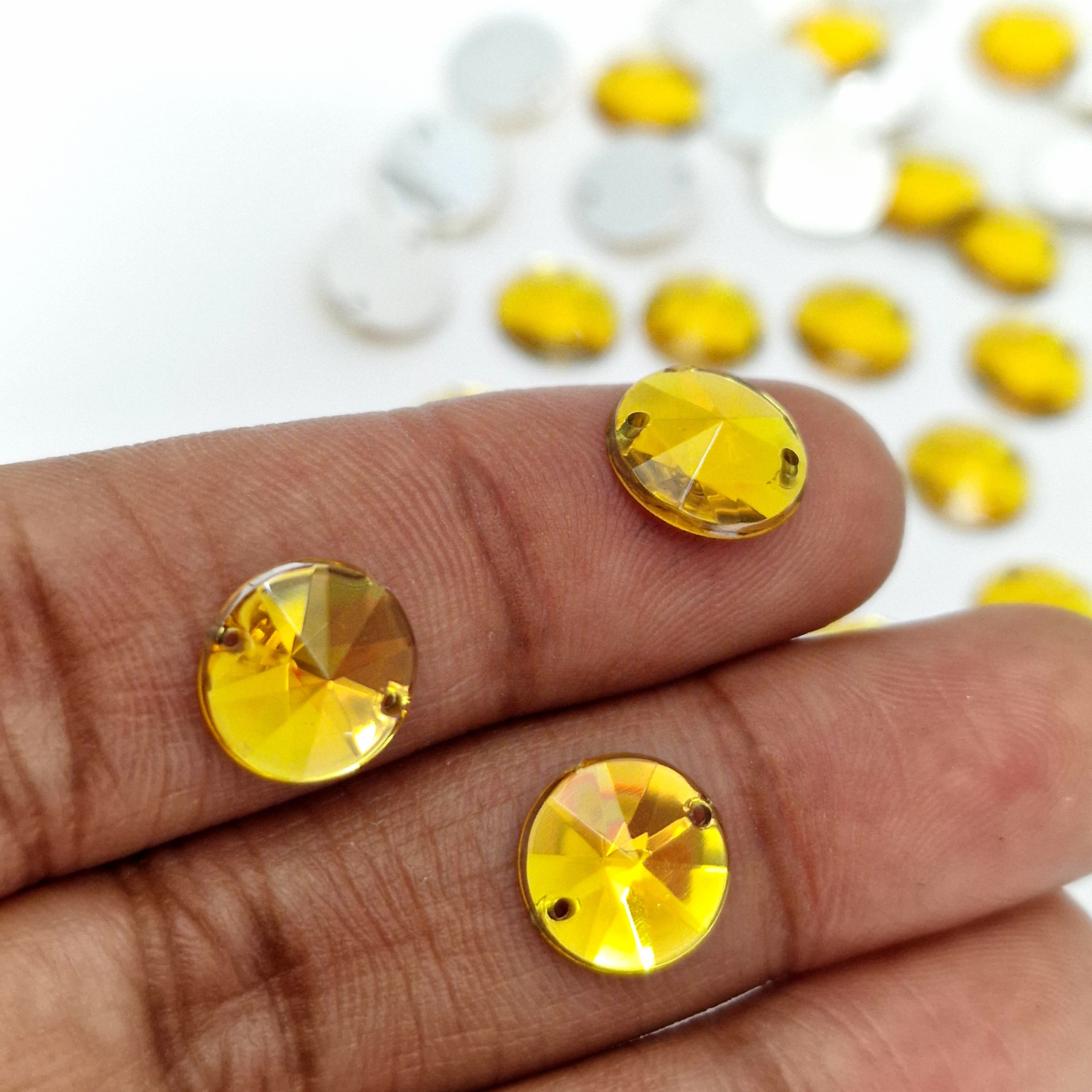 MajorCrafts 120pcs 10mm Yellow Gold Round Pointed Acrylic Sewing Rhinestones
