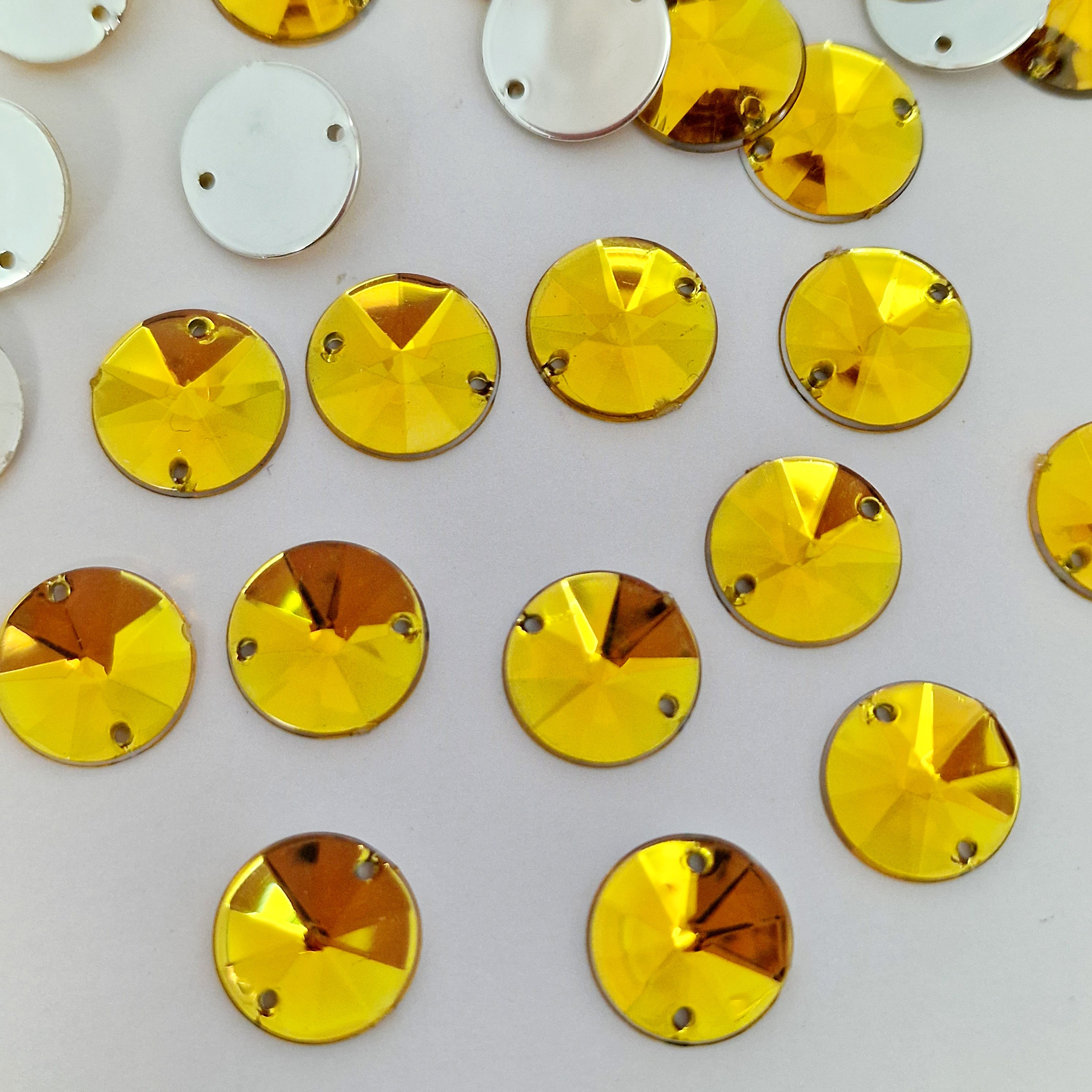 MajorCrafts 120pcs 10mm Yellow Gold Round Pointed Acrylic Sewing Rhinestones