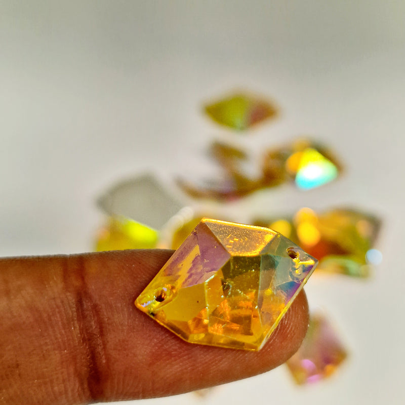 MajorCrafts 40pcs 20mm x 16mm Yellow Gold AB Hexagon Irregular Acrylic Sewing Rhinestones